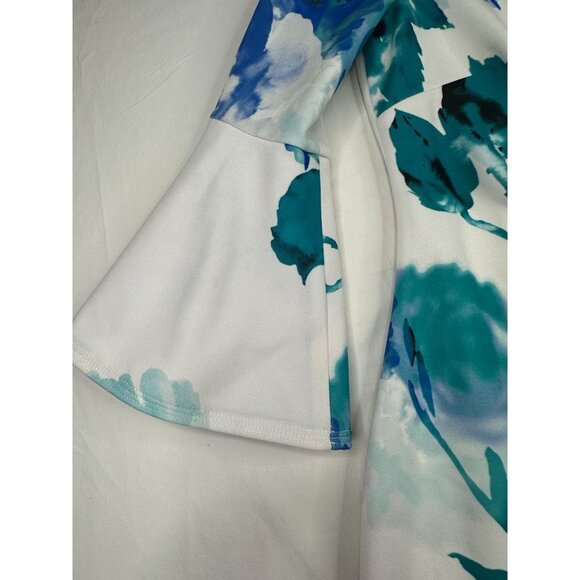 Calvin Klein Floral Print Bell Sleeve Knee Length Dress‎ size 2 White/Blue - Picture 4 of 7